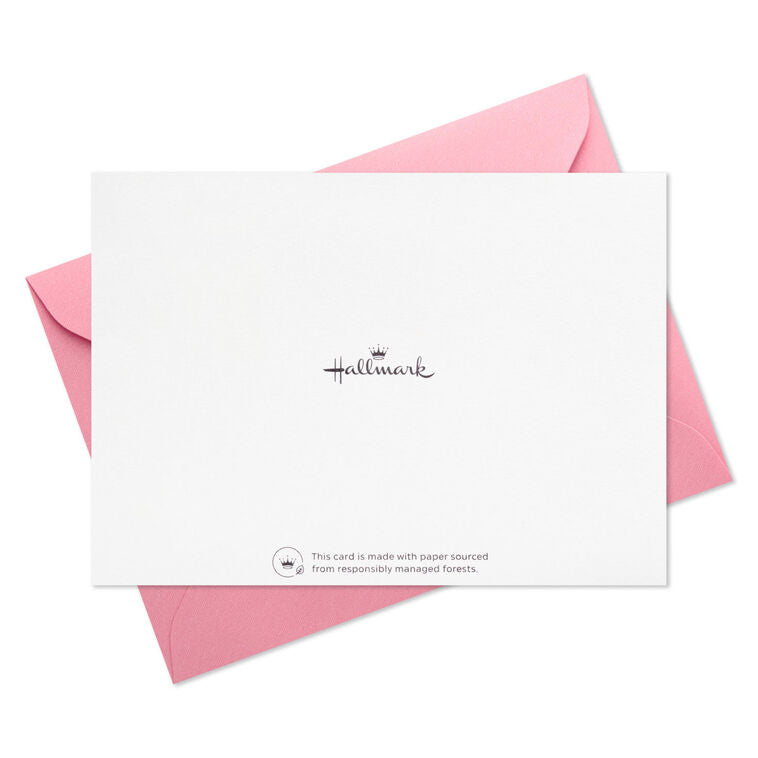 Pink rose sympathy thank-you cards with gold foil accents, packaged in a gray Hallmark box with matching envelopes.