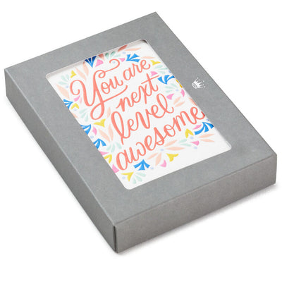 Blank note cards with colorful floral wreath and script message, includes envelopes.