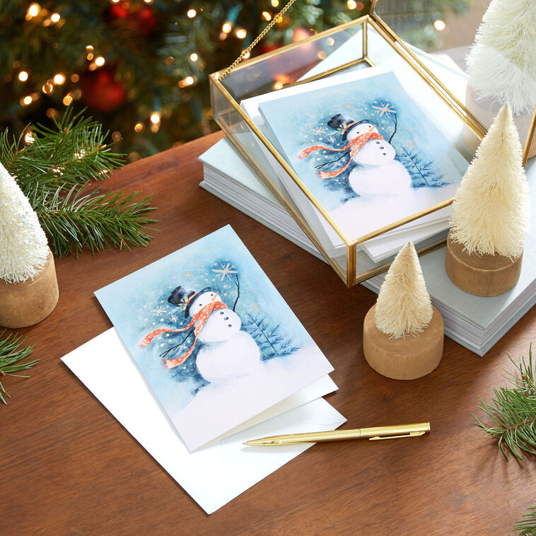 Snowman on Blue Boxed Christmas Cards, Pack of 16