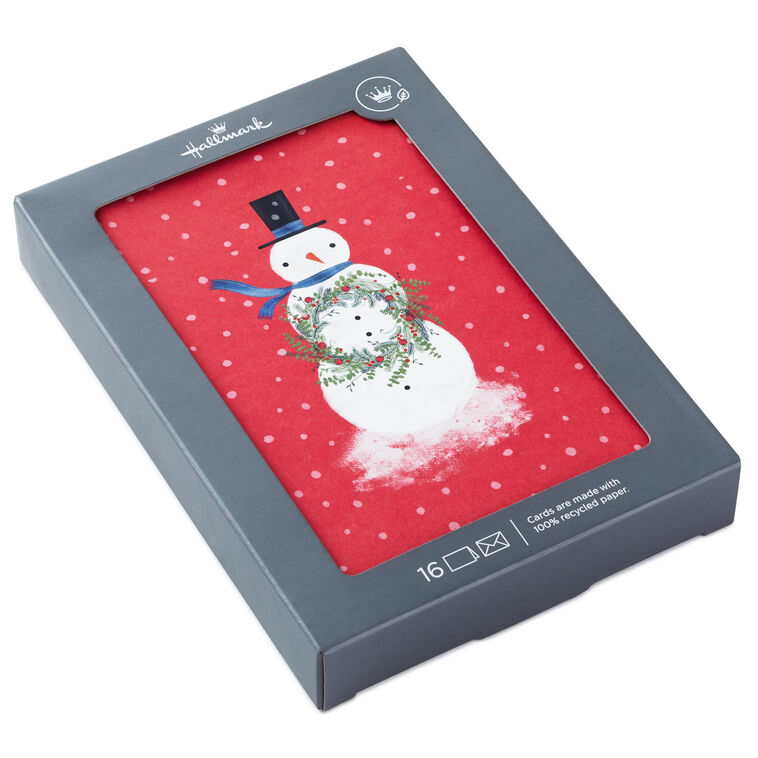 Snowman With Wreath Boxed Christmas Cards, Pack of 16