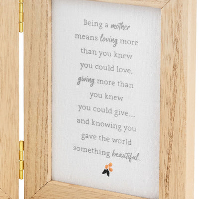 Light wood two-sided photo frame for a first Mother's Day, holds two 4x6 vertical photos with etched caption and sentiment.

