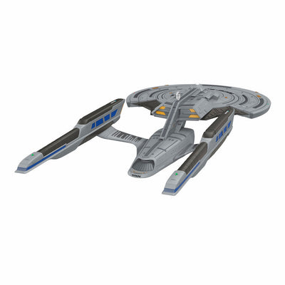 U.S.S. Titan-A starship ornament from Star Trek Picard, Constitution III-class, silver with blue accents, Hallmark collectible
