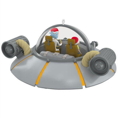 Rick and Morty ornament, Space Cruiser ship, Hallmark Keepsake, Christmas tree decoration, animated sitcom collectible, sci-fi cartoon.
