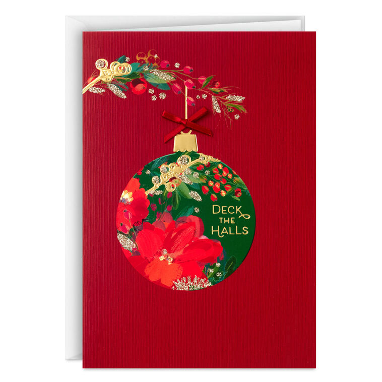 Floral Ornament on Red Boxed Christmas Cards, Pack of 12
