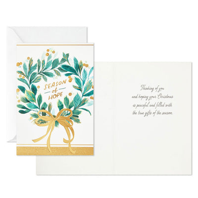 Wreath With Gold Berries Boxed Christmas Cards, Pack of 16