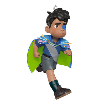 Elio Solís ornament in scout uniform with sash and homemade cape from Disney/Pixar movie Elio.

