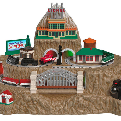  Hallmark Lionelville tabletop Christmas train decoration with moving train cars, conductor audio, and synchronized lights
