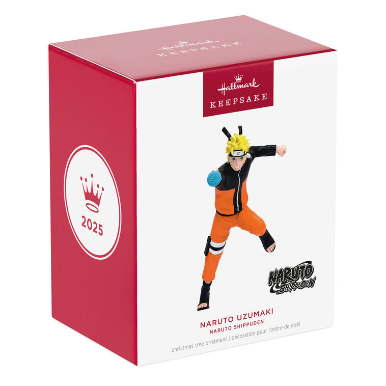 Hallmark Keepsake Naruto Uzumaki ornament in orange jumpsuit, action pose, Rasengan jutsu, Christmas tree decoration.