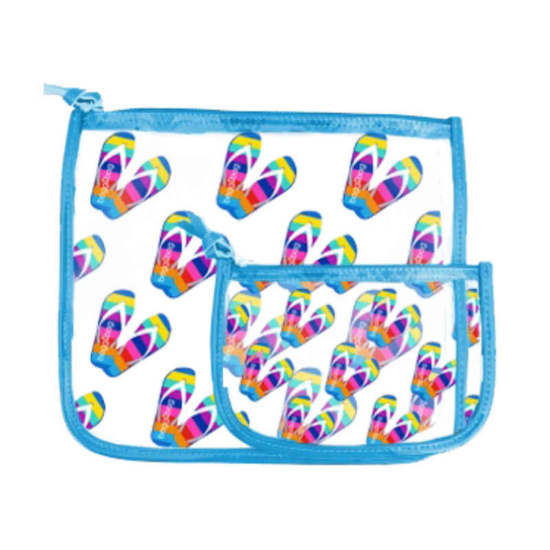 A set of two decorative Bogg Bag insert bags in flip-flop design with white snaps, ideal for organizing smaller essentials inside your Bogg Bag.
