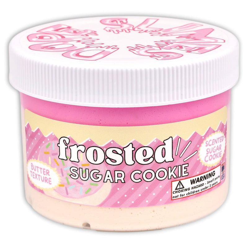 Beige and pink frosted slime with rainbow faux sprinkles, scented like sugar cookies and designed for soft, buttery sensory play.