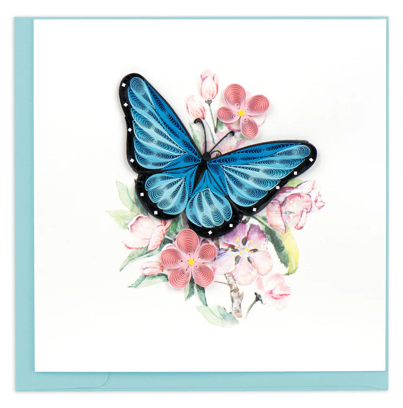 Blue Butterfly & Pink Flowers