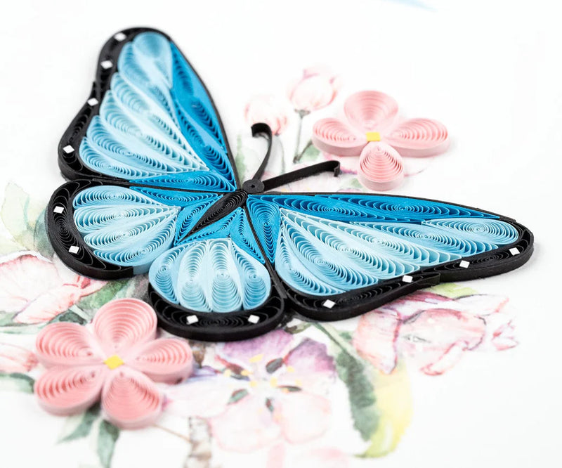 Blue Butterfly & Pink Flowers