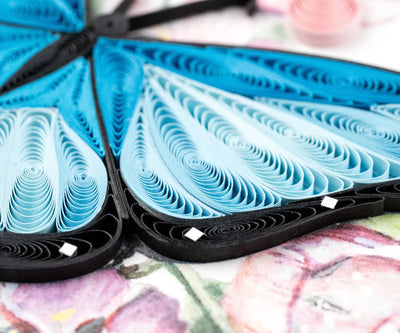 Blue Butterfly & Pink Flowers