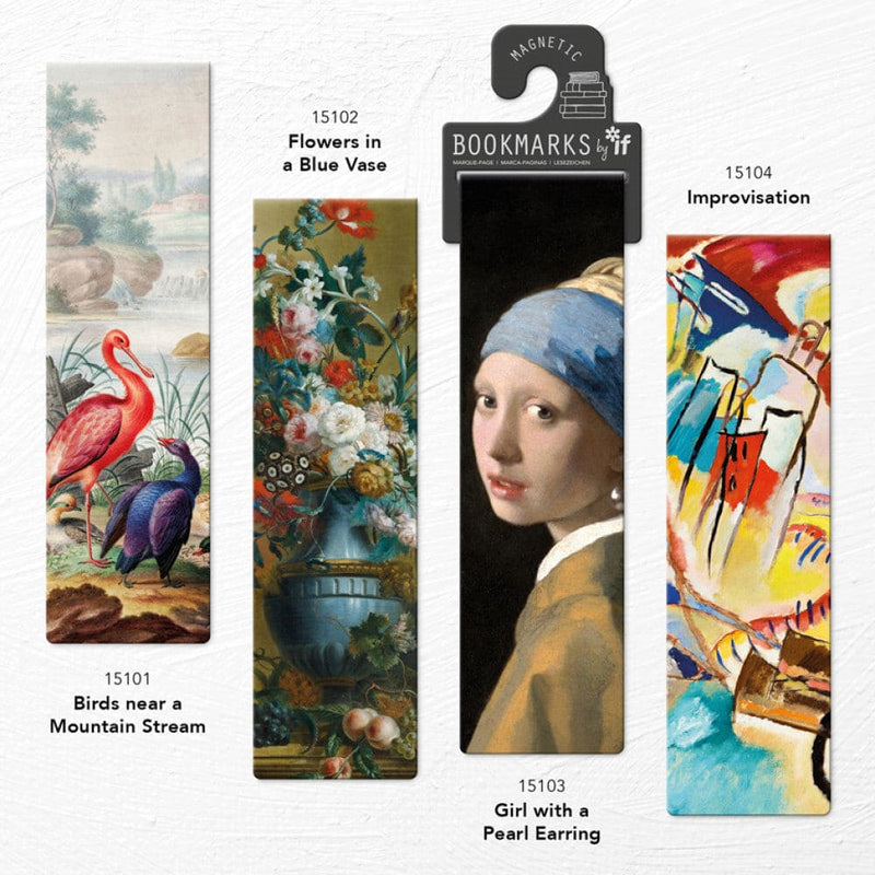 Magnetic bookmark featuring a classic still-life painting of colorful flowers in a vase with detailed vintage art style.