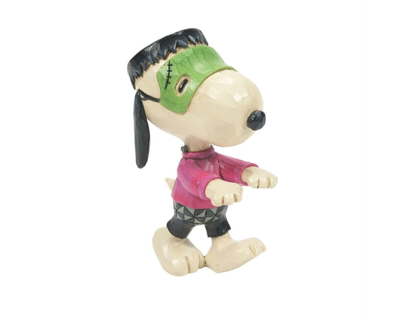  Snoopy Green Monster figurine, Snoopy dressed as a green monster with a purple shirt, neck bolts, and a green mask.