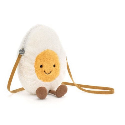 White Jellycat Amuseable Happy Boiled Egg Bag with mustard strap