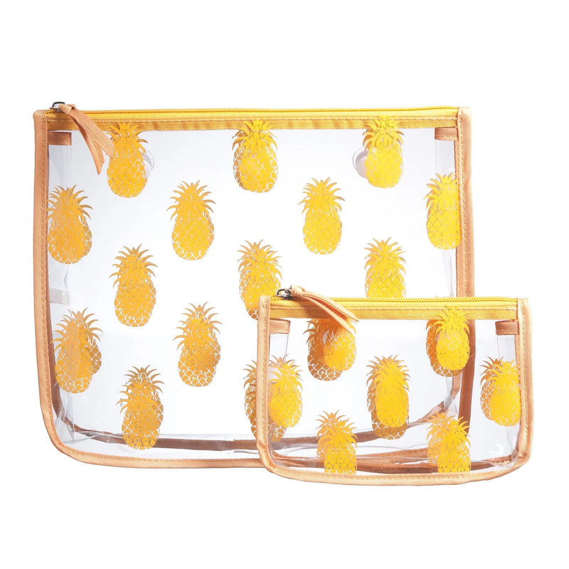A set of decorative Bogg Bag insert bags with a pineapple design, featuring white snaps for organizing essentials in your Bogg Bag.
