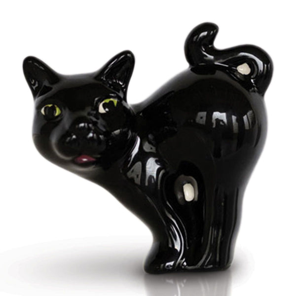 Nora Fleming black cat mini with upright tail and curious expression; perfect for Halloween or everyday decor 