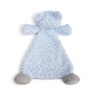  Brown plush bear rattle blankie with stitched face, soft floppy limbs, and cozy 13-inch design for babies and toddlers.


