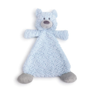  Brown plush bear rattle blankie with stitched face, soft floppy limbs, and cozy 13-inch design for babies and toddlers.

