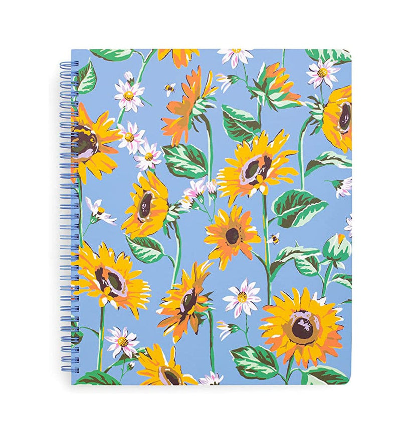 Large Spiral Notebook: Sunflower Sky with Bright Blooms and Sky Blues and a Pretty Pattern!