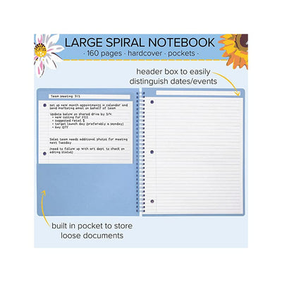 Large Spiral Notebook: Sunflower Sky with Bright Blooms and Sky Blues and a Pretty Pattern!