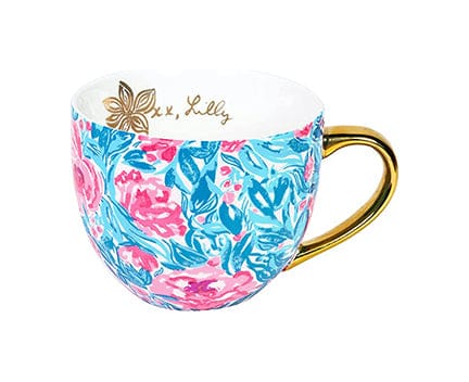 Ceramic Coffee Mug: My Little Peony with the latest Lilly print, a luxe gold handle, and a gilded message on the inside