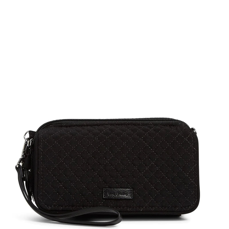 Black Vera Bradley RFID crossbody wallet with phone pocket and wrist strap