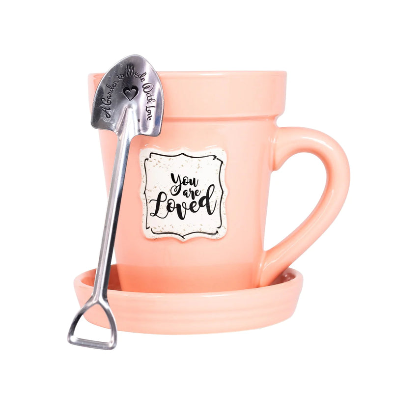 Flower Pot Mug - "You Are Loved" - Peach