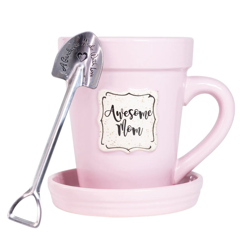 Flower Pot Mug - "Awesome Mom" - Pink