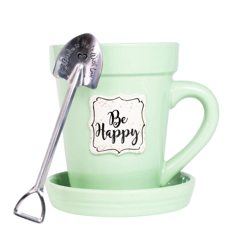 Flower Pot Mug - "Be Happy" - Mint