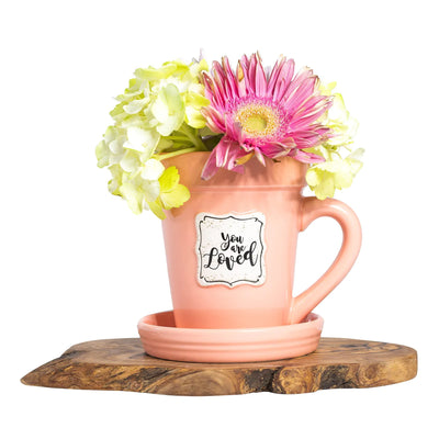Flower Pot Mug - "You Are Loved" - Peach