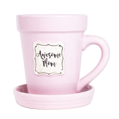 Flower Pot Mug - "Awesome Mom" - Pink