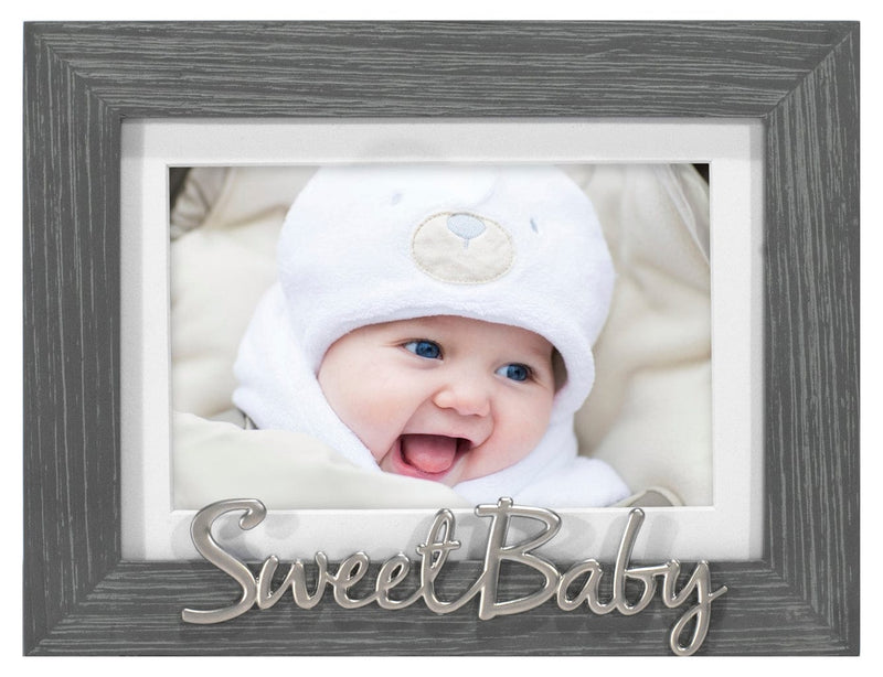Sweet Baby Gray Distressed Frame - 4x6 with Heartwarming and rustic, this wood photo frame 