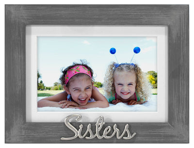 Sisters Gray Distressed Frame with gray, textured wood grain finish MDF frame
