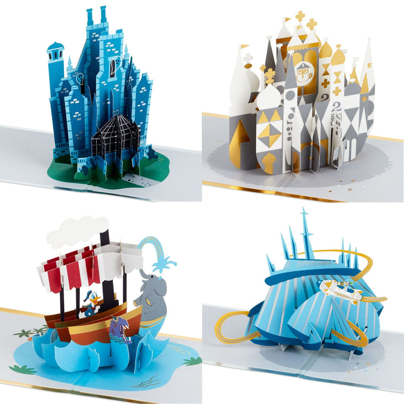 Walt Disney World 50th Anniversary Park Attractions 3D Pop-Up Cards Assortment, Pack of 4