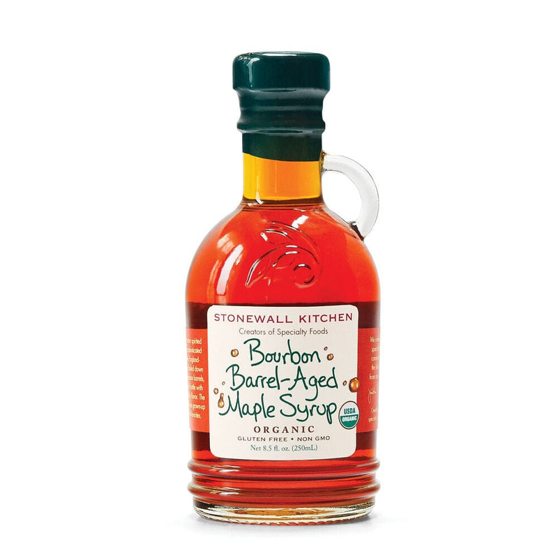 Organic Bourbon Barrel-Aged Maple Syrup with a complex, caramel-like flavor