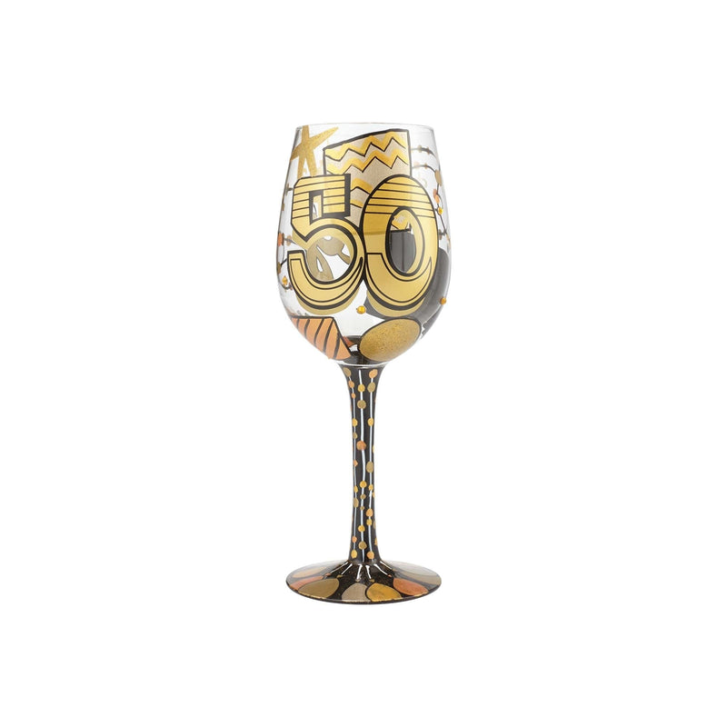 50th Birthday Wine Glass with Sparkling Golden