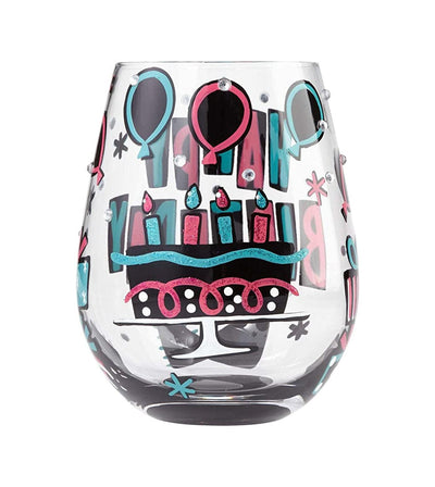 Happy Birthday Handpainted Stemless Wine Glass, 20 oz.