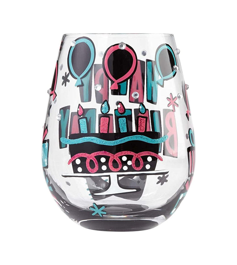 Happy Birthday Handpainted Stemless Wine Glass, 20 oz.