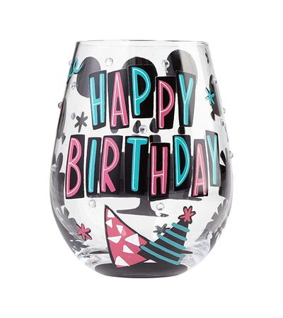Happy Birthday Handpainted Stemless Wine Glass, 20 oz.
