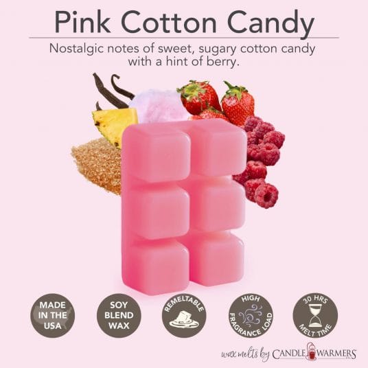 Pink Cotton Candy Classic Wax Melts: Nostalgic notes of sweet, sugary cotton candy with a hint of berry