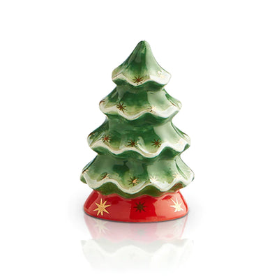 Green Christmas tree on a red base