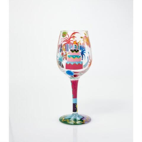 Birthday Bash Wine Glass with a cocktail in this colorful 