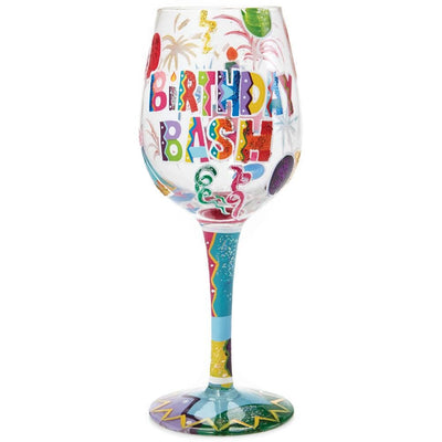 Birthday Bash Wine Glass with a cocktail in this colorful 