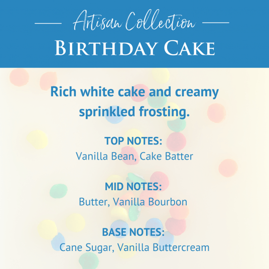 Birthday Cake: Artisan Wax Melts Rich white cake and creamy sprinkled frosting.