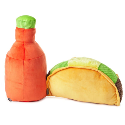 Larger, Better Together Taco and Hot Sauce Magnetic Plush on the back side