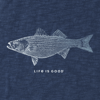 Men’s slim-fit textured slub tee with detailed striped bass graphic, ultra-soft 100% USA grown cotton for outdoor fishing lovers


