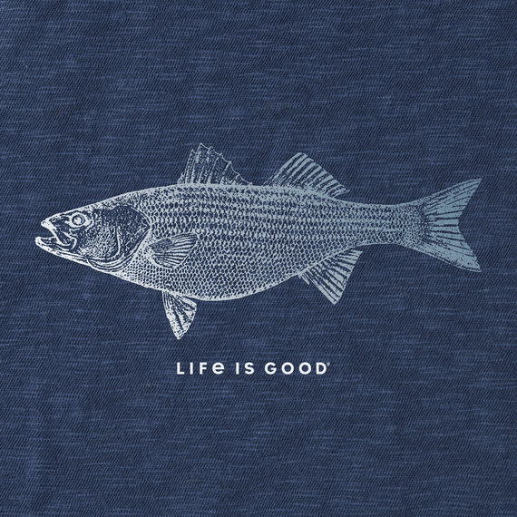 Men’s slim-fit textured slub tee with detailed striped bass graphic, ultra-soft 100% USA grown cotton for outdoor fishing lovers


