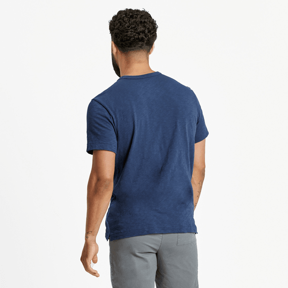 Men’s slim-fit textured slub tee with detailed striped bass graphic, ultra-soft 100% USA grown cotton for outdoor fishing lovers


